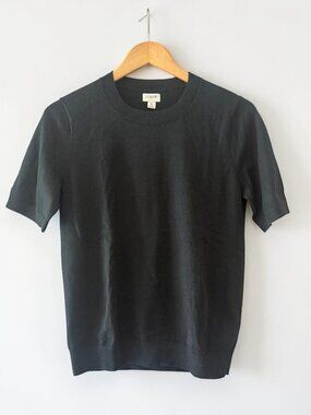 J.Crew Fine Rib Crewneck Sweater Tee Black Short Sleeve Knit Top S